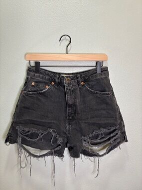 Topshop Distressed Black Denim Shorts High Rise Cutoff Women’s 6